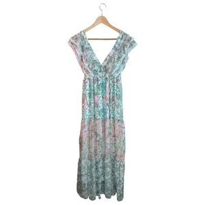 House of Harlow 1960 Deep V Floral Print Flowy Boho Maxi Dress Small Cottagecore